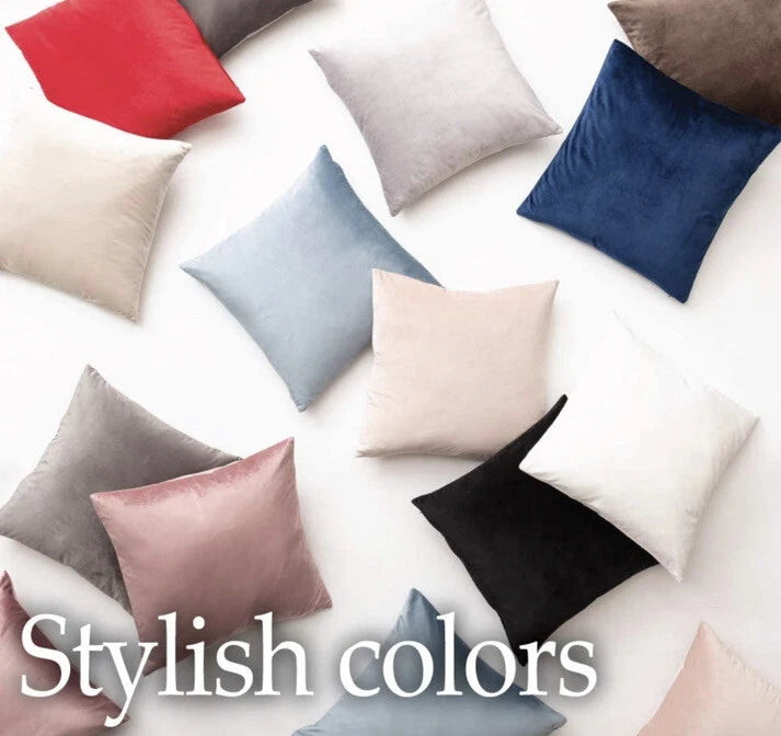 Set of 2 Throw Pillow Cases Sofa Solid Soft Velvet Square Cushion Covers Black