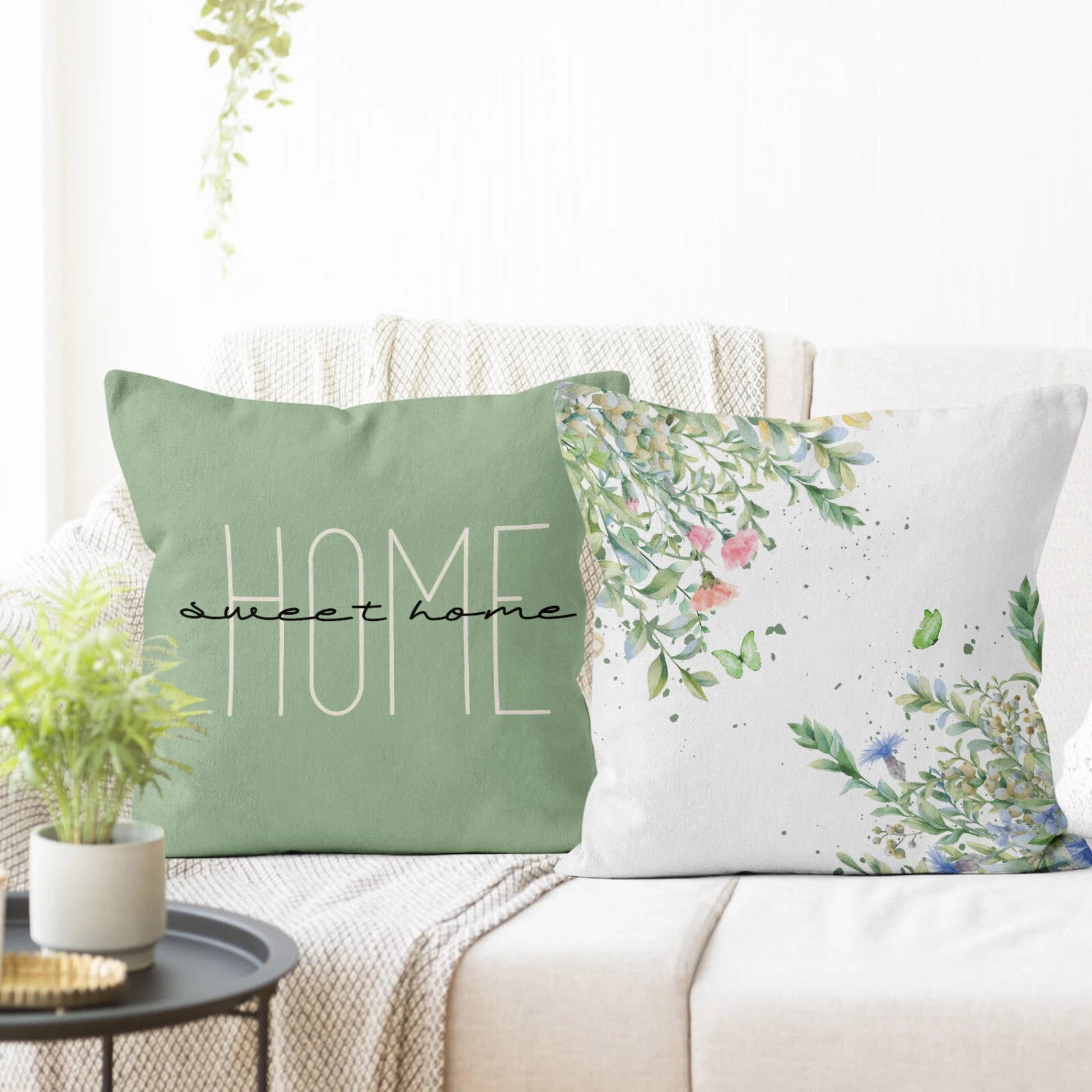 4pcs Butterfly Pink Wildflower Green Pillow Case Cushion Cover Sofa Home Decor