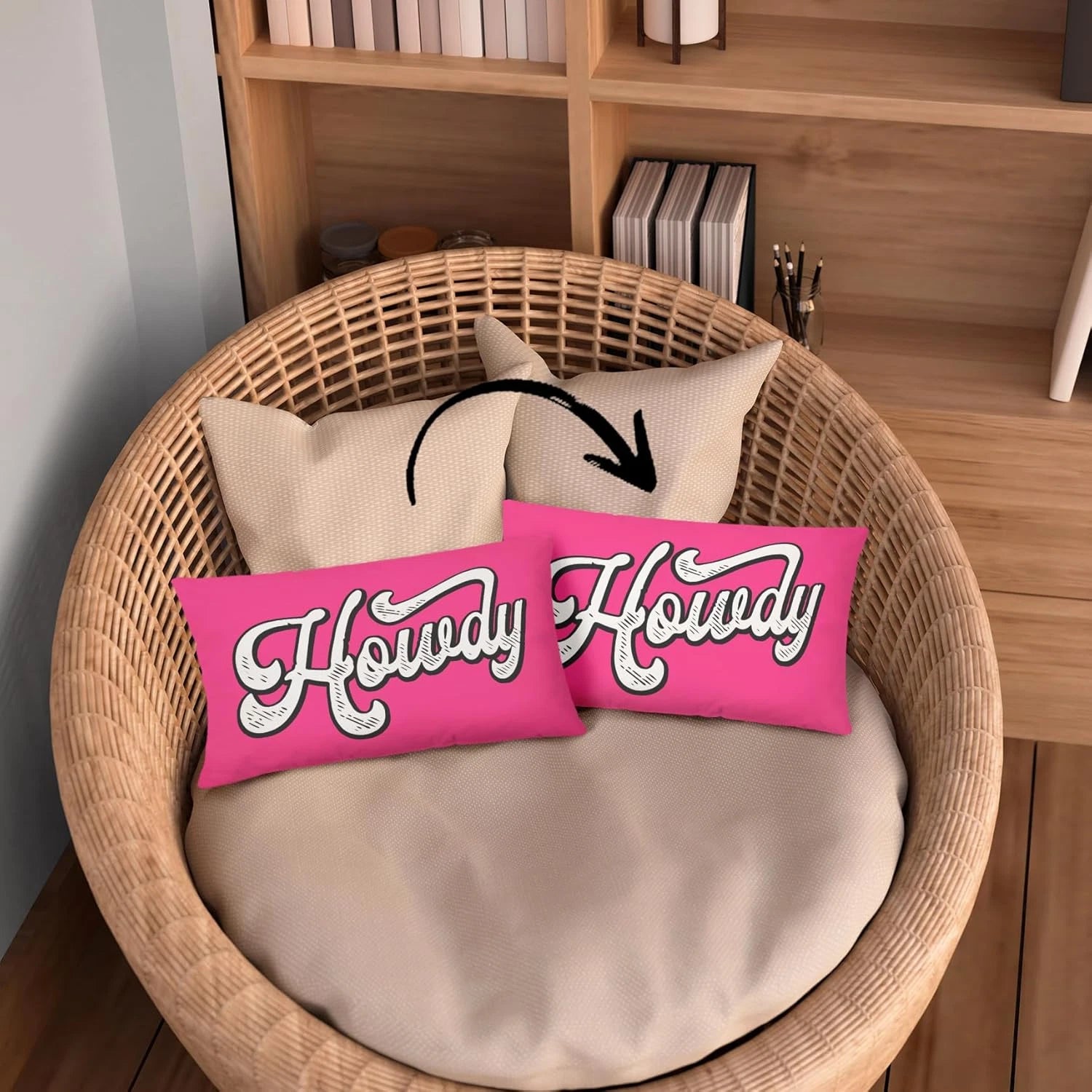 Preppy Funny Pink Howdy Throw Pillow Covers Couch Home Cushion Cover, Western Co