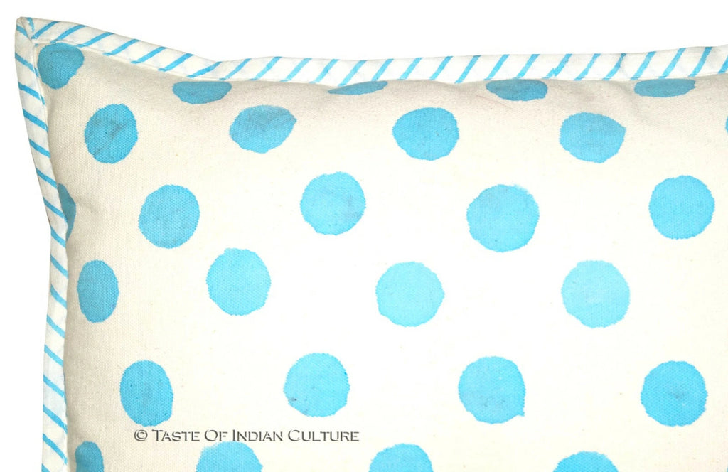 16" Cotton Printed Polka Dots Cushion/Pillow Cover For Car,Sofa Or Bedroom Blue