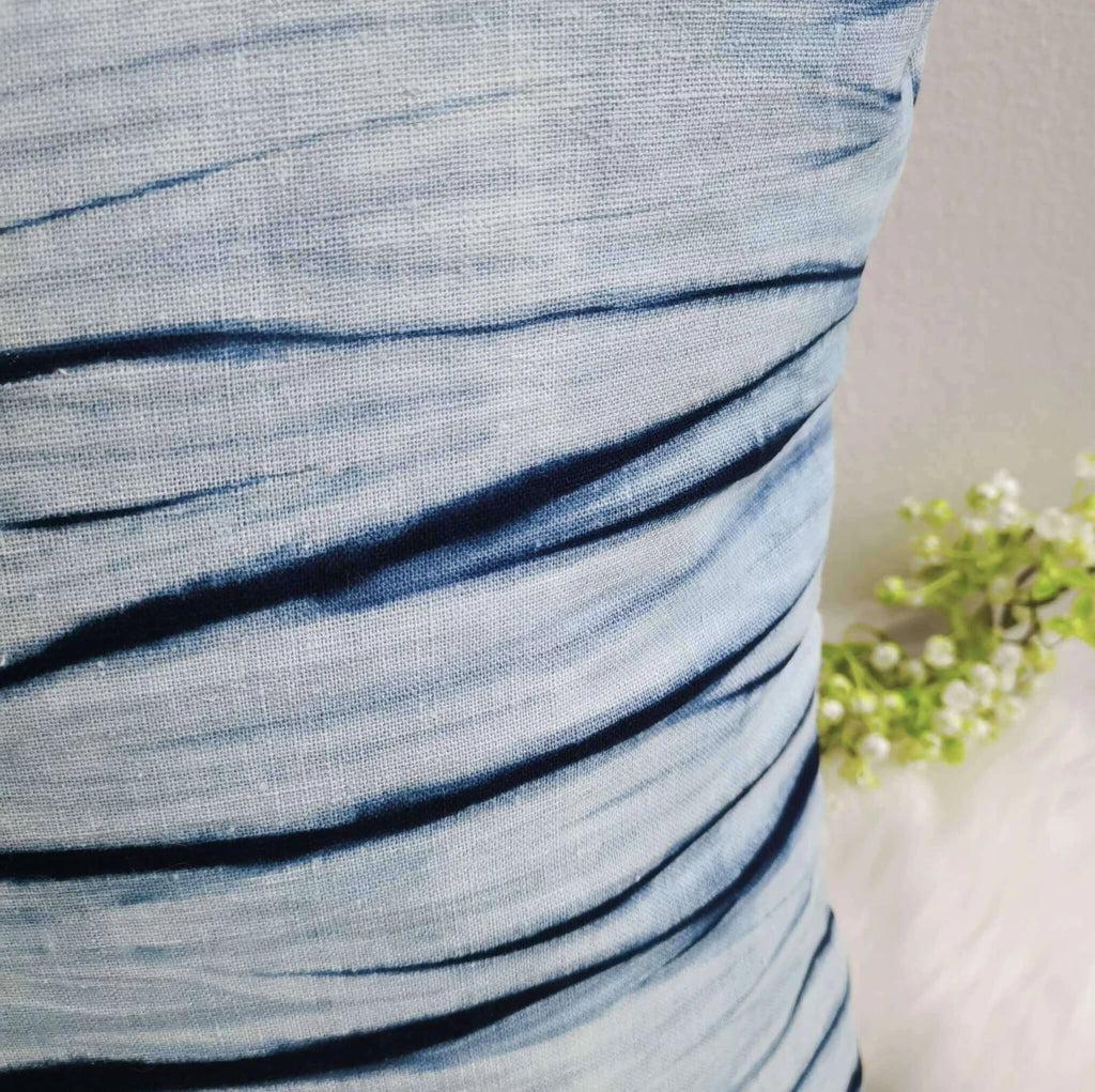 Indigo Tie-Dye Pillowcase,  Throw Cushion Cover, Shibori Heavy Cotton Linen 18''