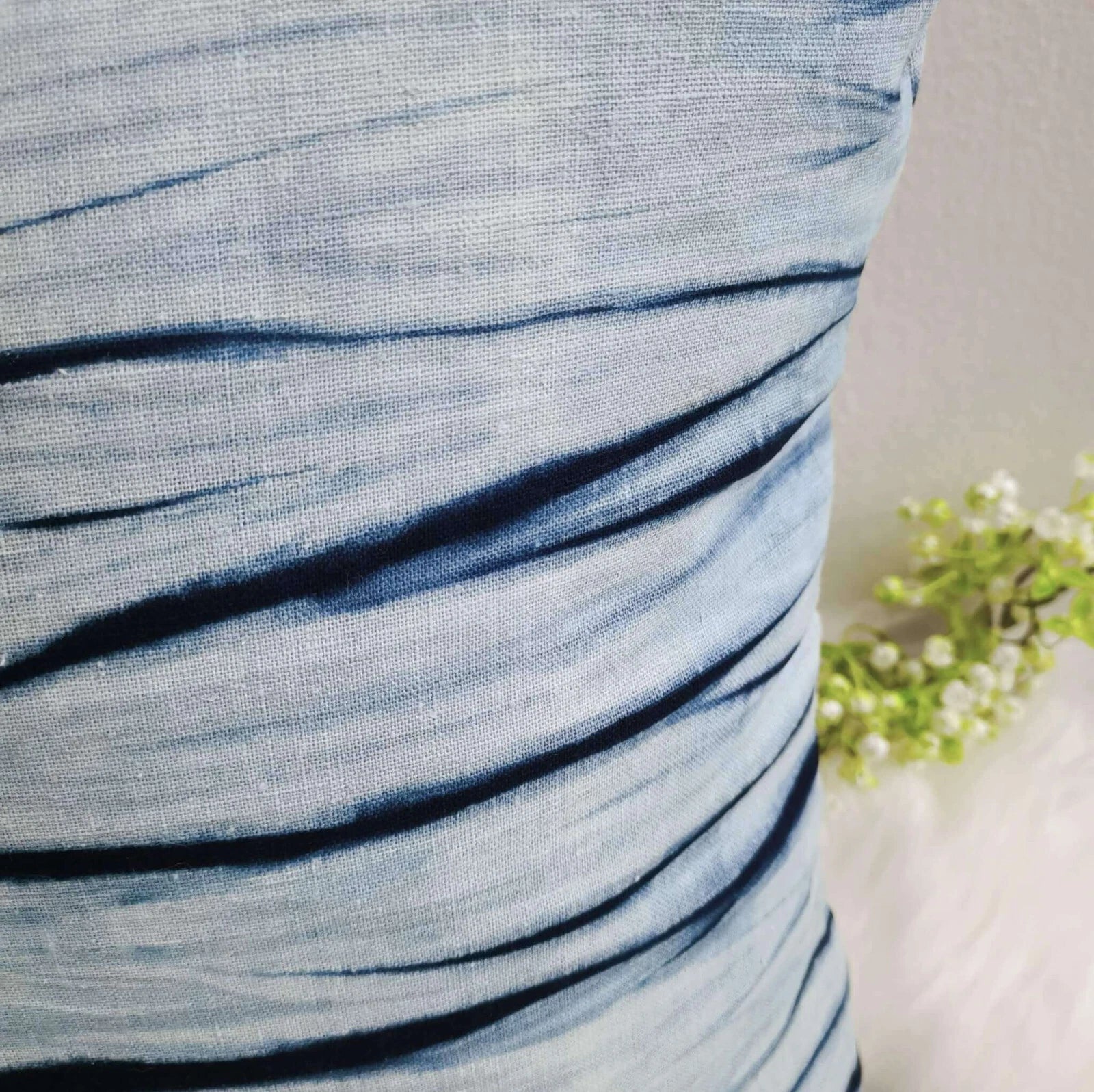 Indigo Tie-Dye Pillowcase,  Throw Cushion Cover, Shibori Heavy Cotton Linen 18''
