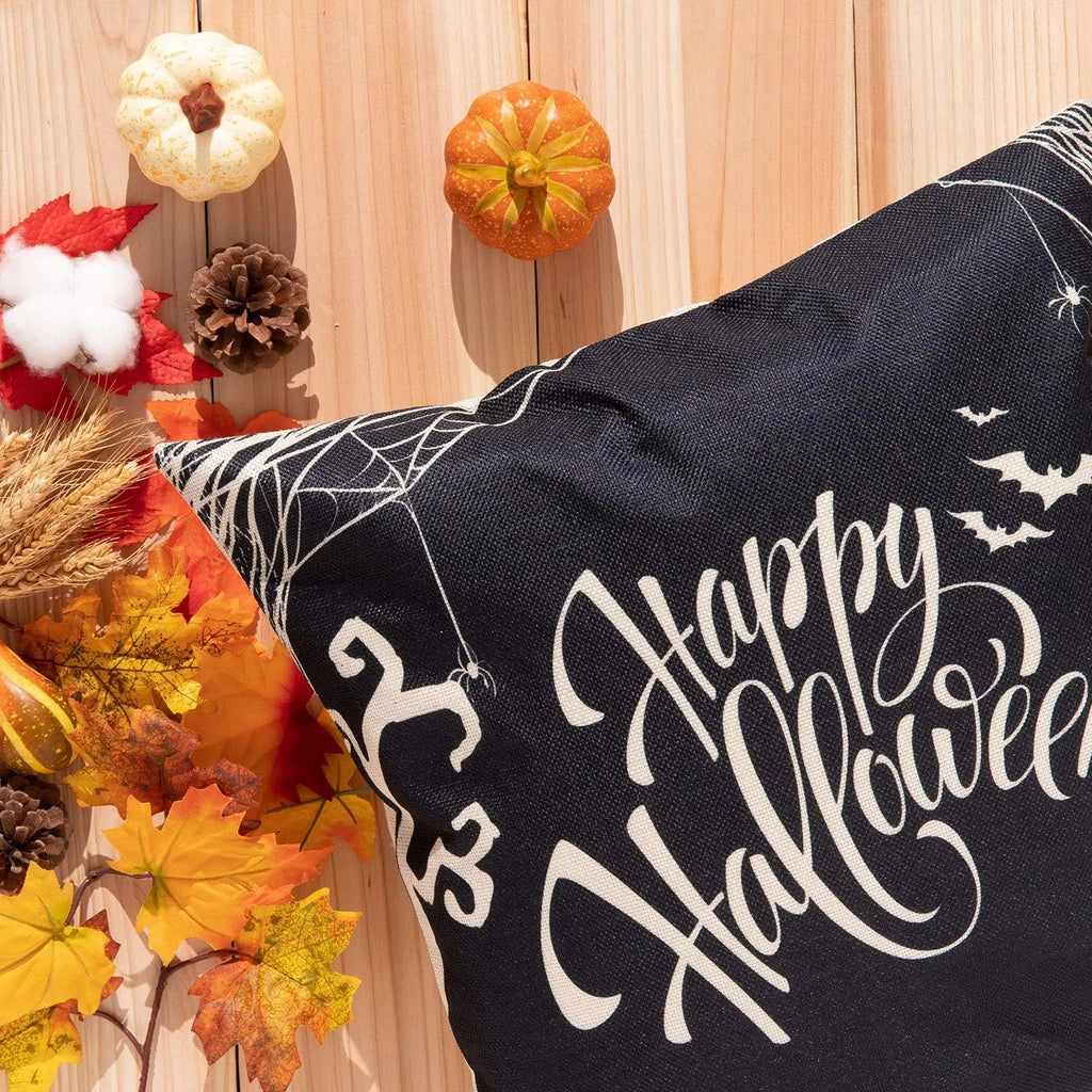 Happy Halloween Pillow Cover Pumpkin Spider Web Pillow Case Black Linen Throw Cu