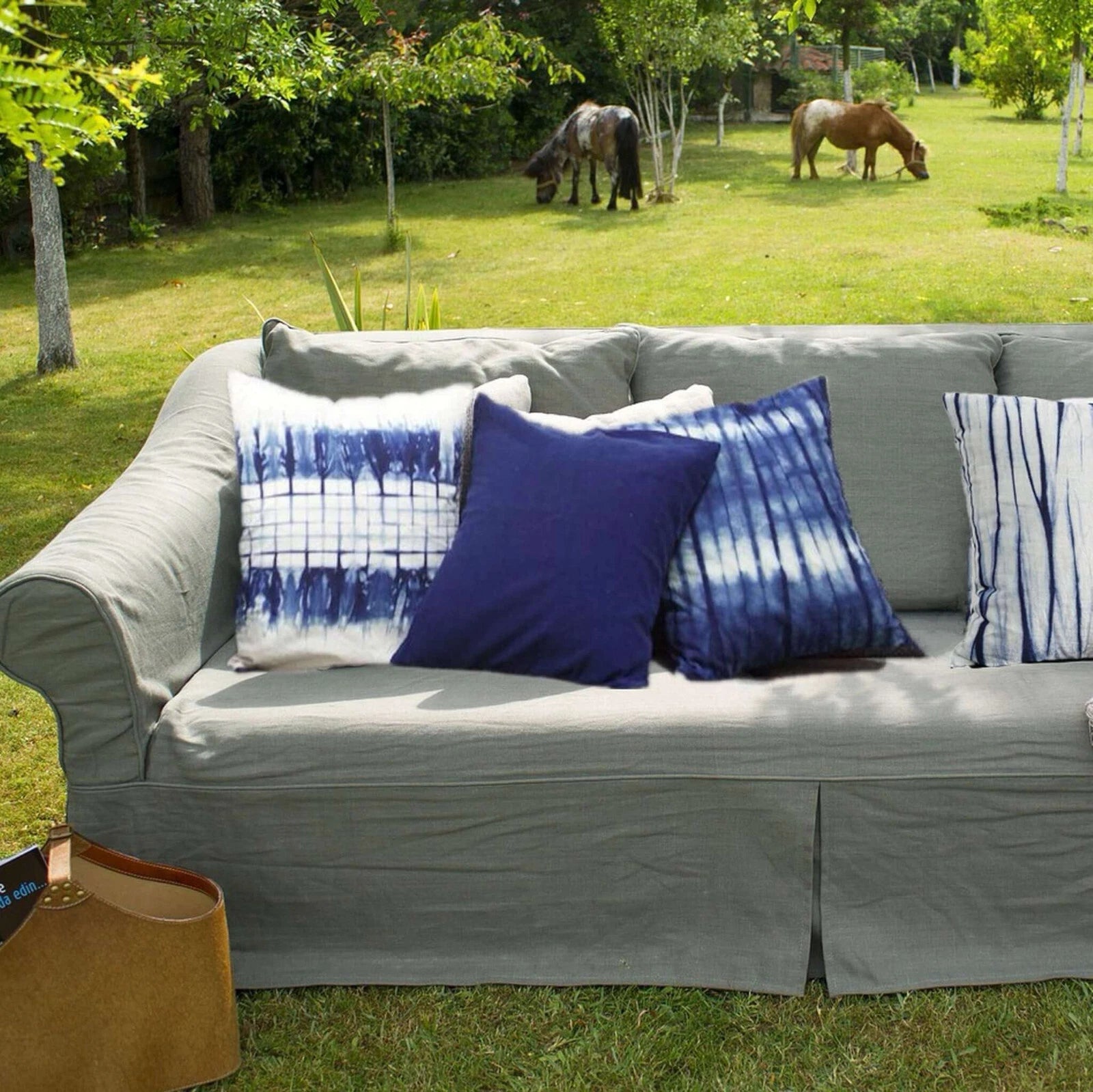 Indigo Shibori Pillowcase, Throw Cushion Cover, Tie Dye Heavy Cotton Linen 18''