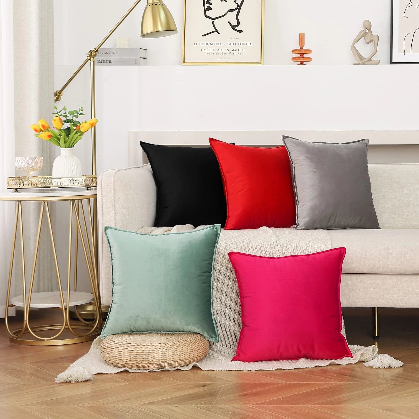 Velvet Black Throw Pillow Covers Pack of 2 Decorative Soft for Couch Sofa Bed...