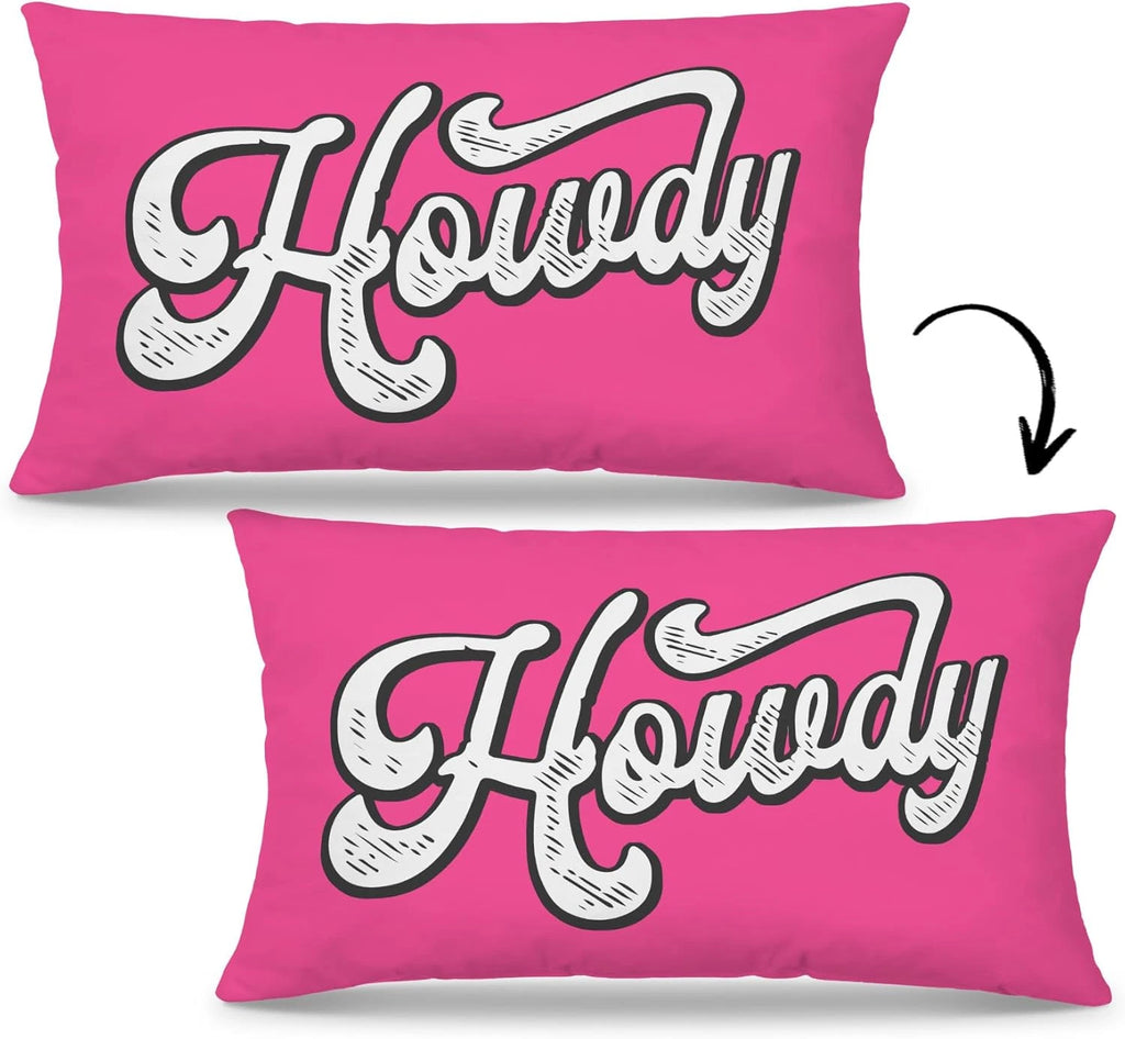 Preppy Funny Pink Howdy Throw Pillow Covers Couch Home Cushion Cover, Western Co