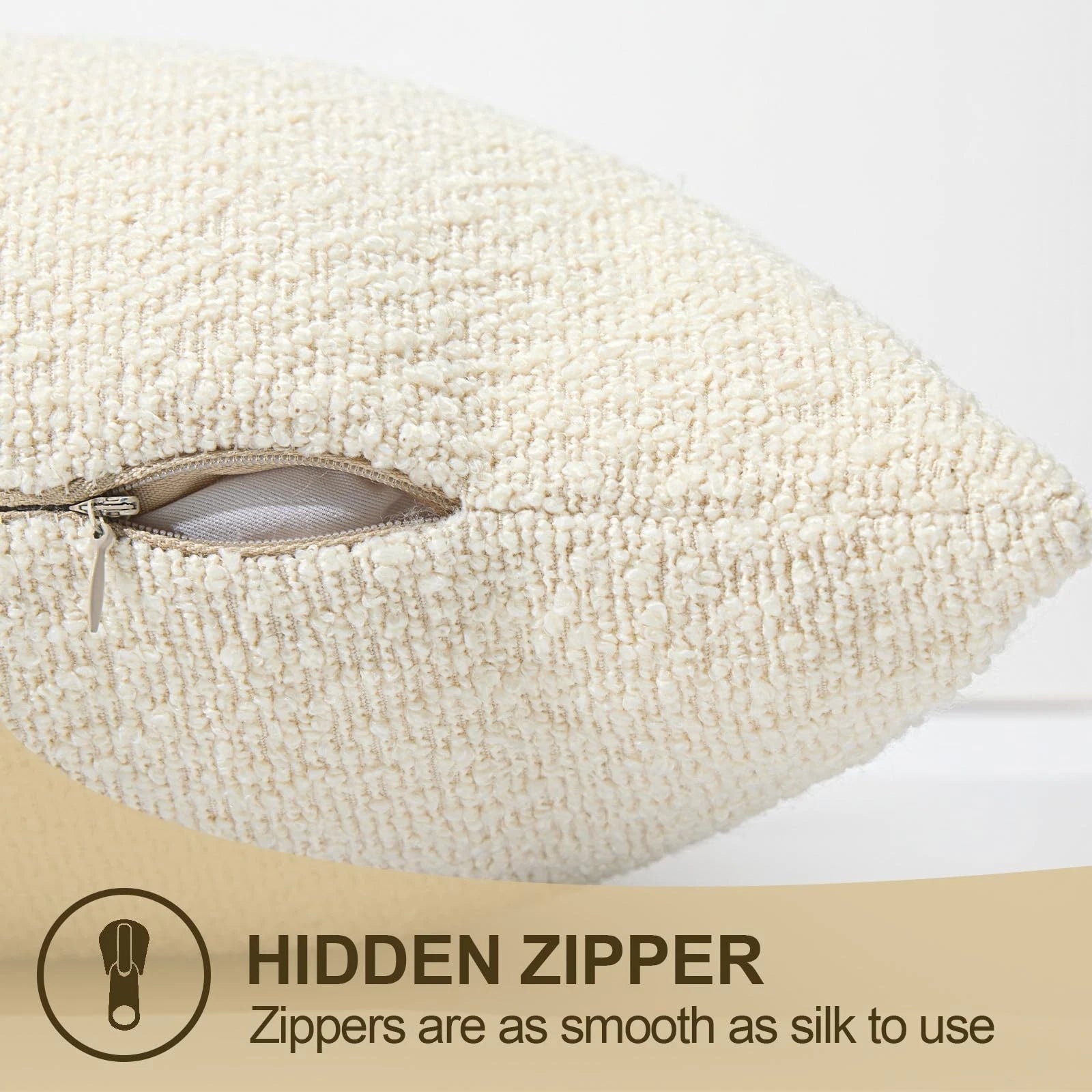 Boucle Decorative Lumbar Pillow Covers 14x36 Beige Textured Body Pillowcase N...