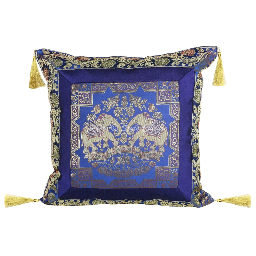 Pillow Cover Bohemian Elephant Brocade Jacquard Decor Cushion Case 18 x 18 in