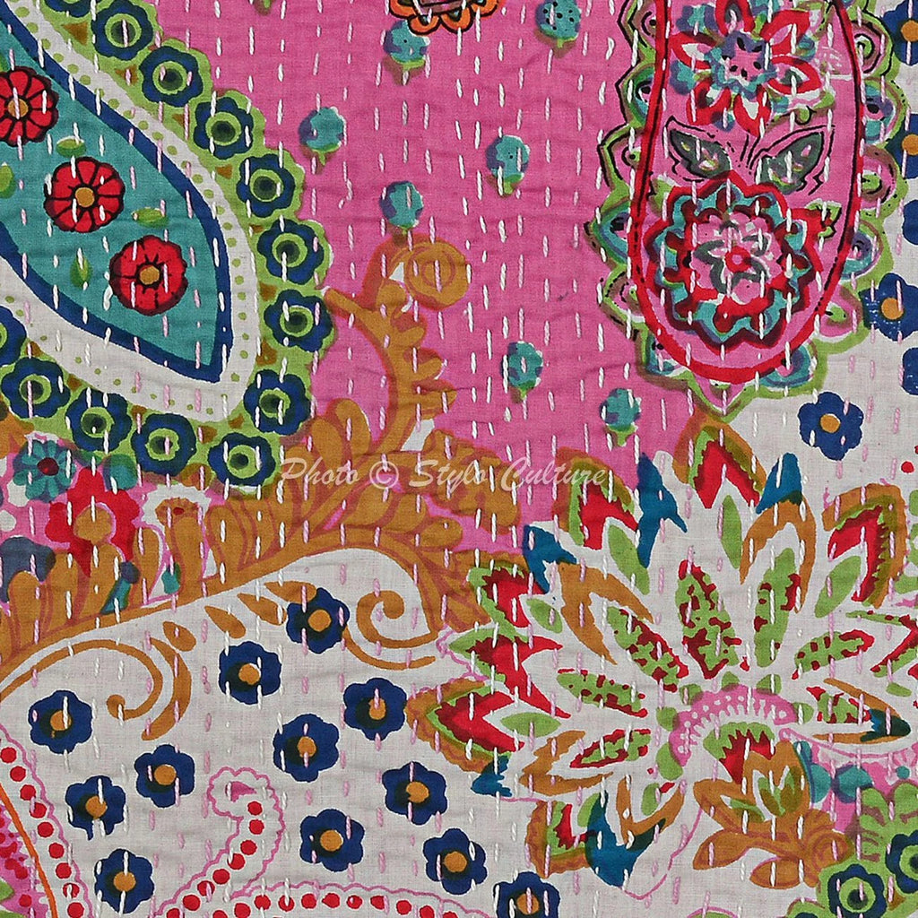 Handmade Paisley Sofa Cushion Cover Indian Kantha Pillow Case Cover 16" Throw