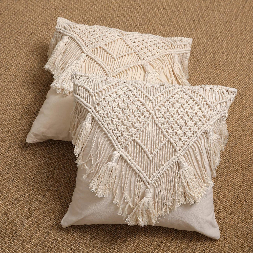 Cushion Covers Macrame Cushion Cover Woven Boho Cushion Cover for Bed Sofa Co...