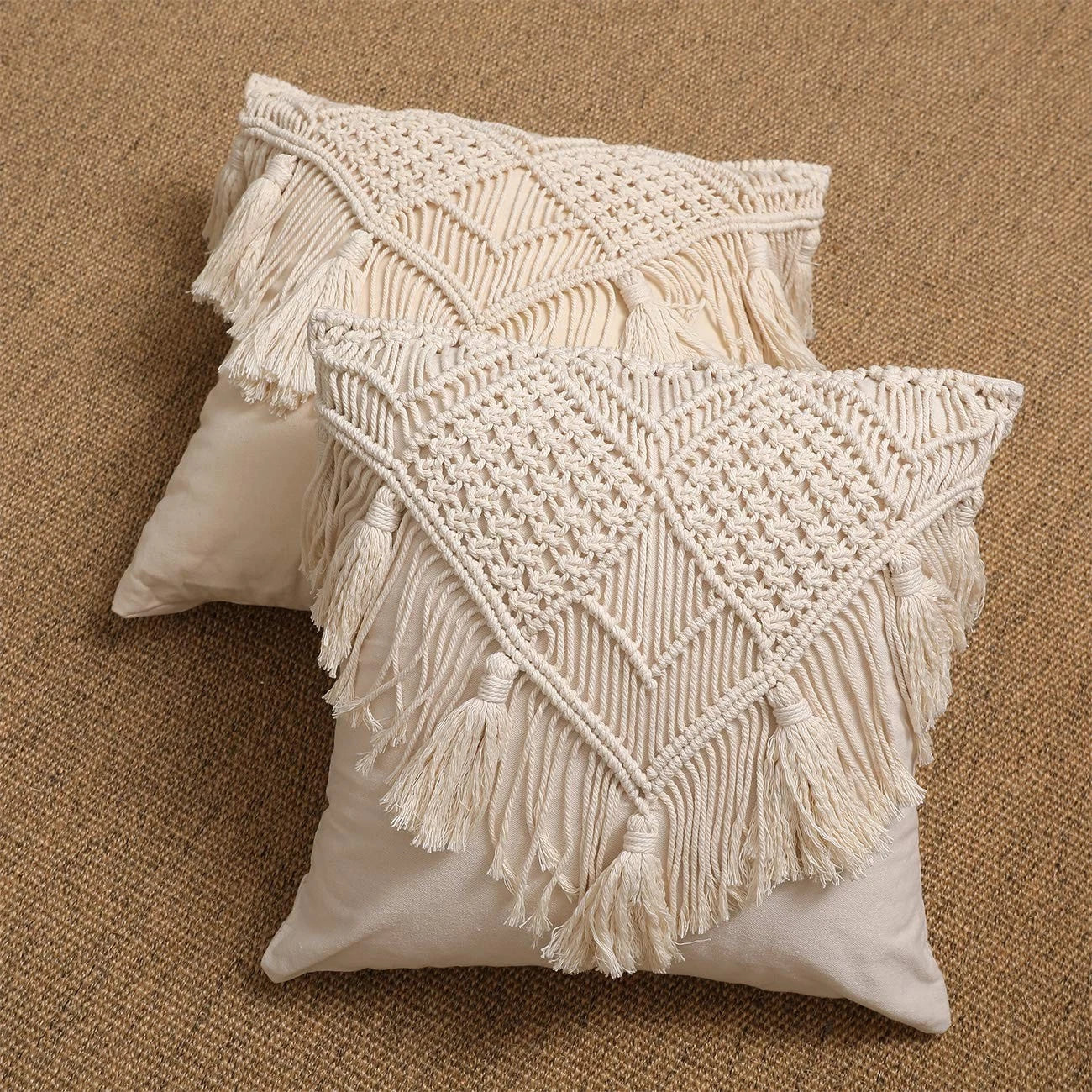 Cushion Covers Macrame Cushion Cover Woven Boho Cushion Cover for Bed Sofa Co...