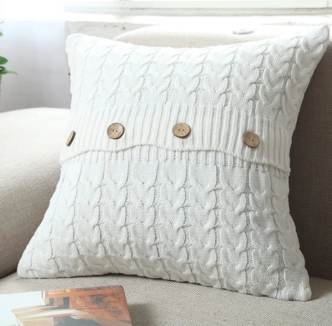 Cotton Knitted Decorative Throw Pillow Cover Sweater Square Warm Cushion Cove...