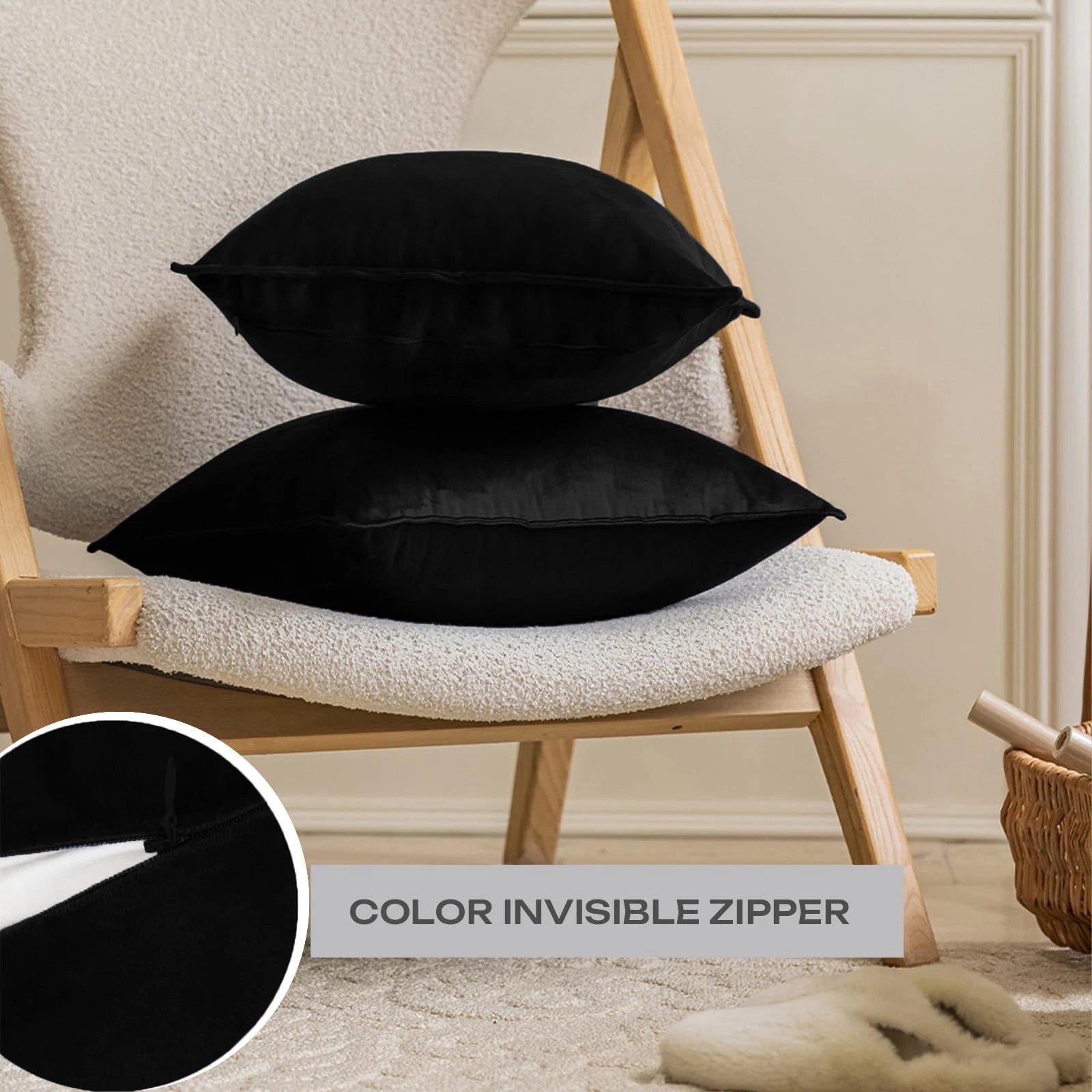 Velvet Black Throw Pillow Covers Pack of 2 Decorative Soft for Couch Sofa Bed...