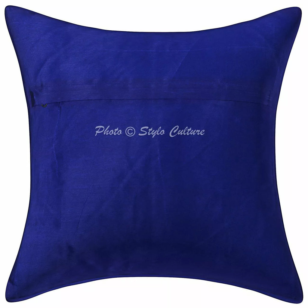 Indian Brocade Decorative Jacquard Pillow Covers Blue Mandala Sofa Cushion Cover