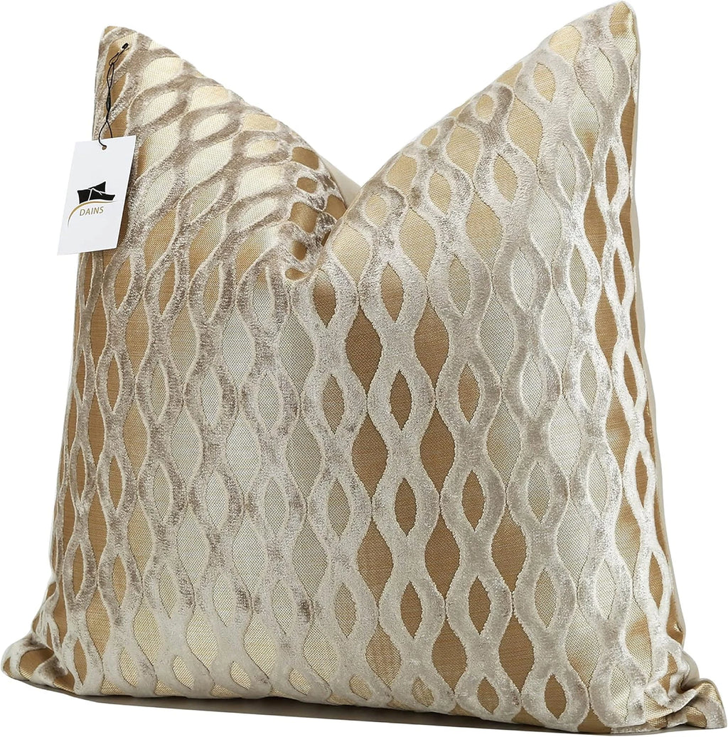 22X22 Beige Pillow Covers, Gold Cushion Throw Velvet Covers,Velvet Beige Gold Sq