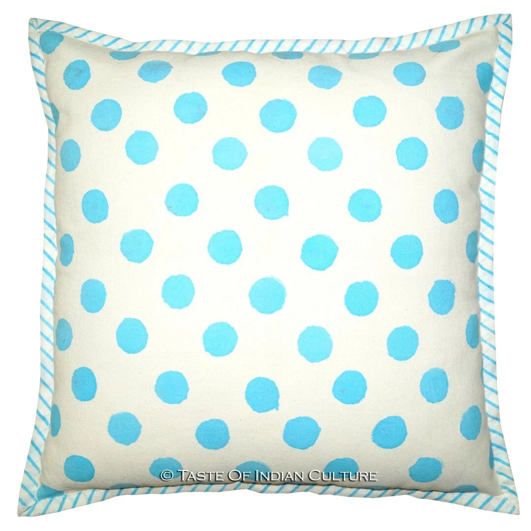 16" Cotton Printed Polka Dots Cushion/Pillow Cover For Car,Sofa Or Bedroom Blue