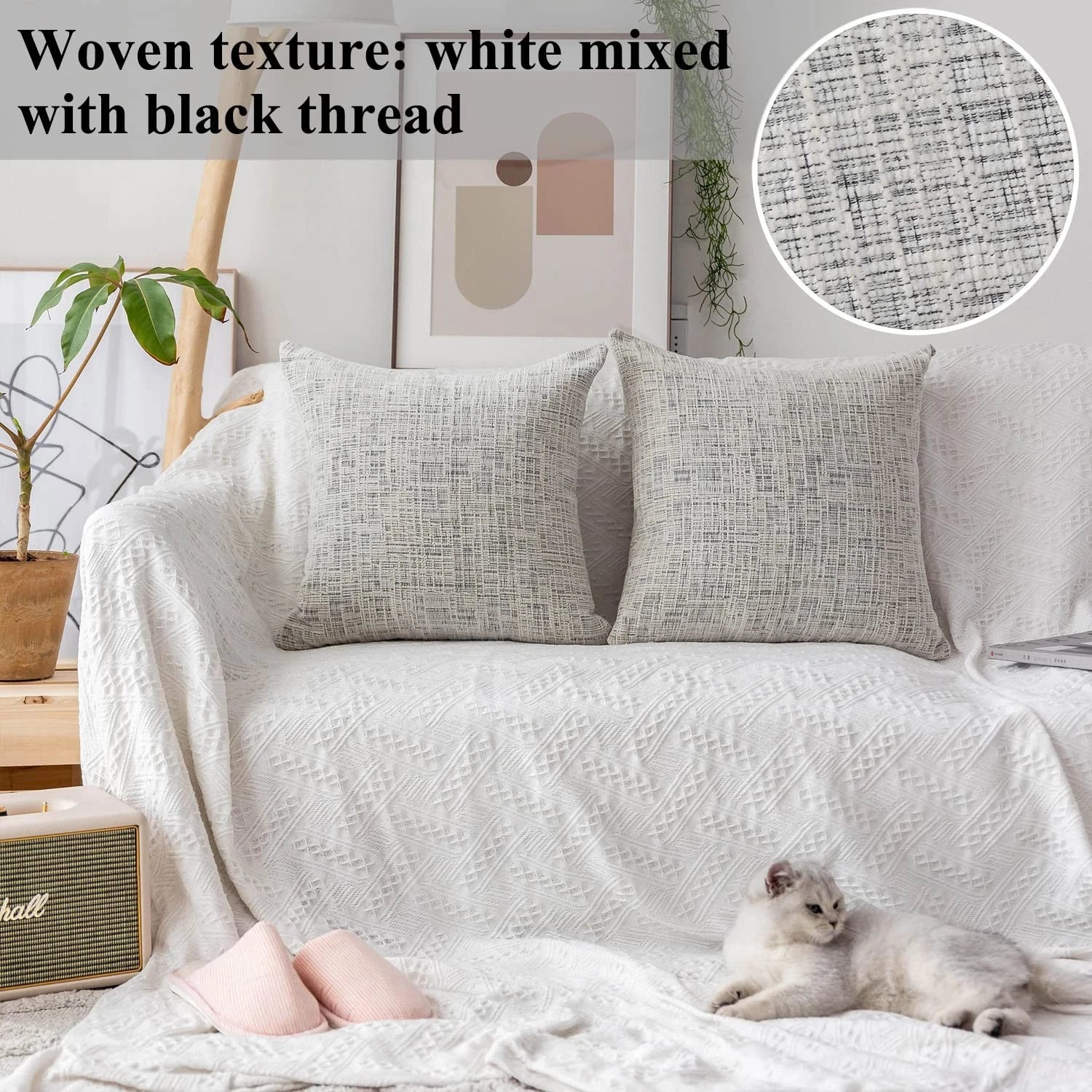 Textured Throw Pillow Covers Chenille Stripe Fall Velvet Pillowcases for Home...