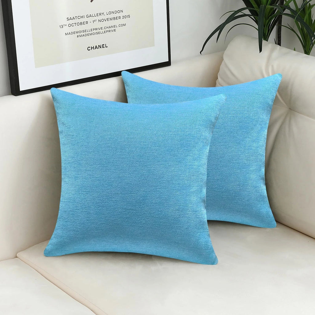 Sky Blue Decorative Throw Pillow Covers Soft Chenille Comfy Solid Sea Couch C...