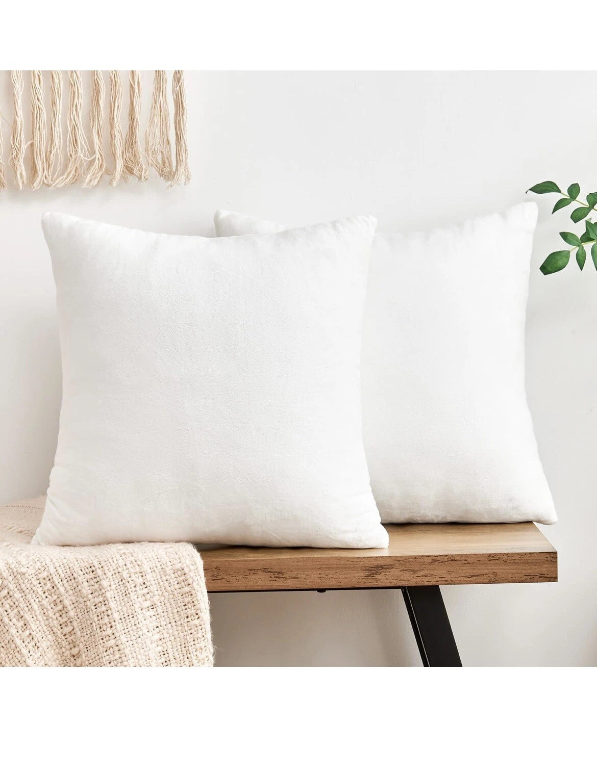 Throw Pillow Covers Set of 2 Sofa Decor Velvet Cushion 18x18 Inch. White
