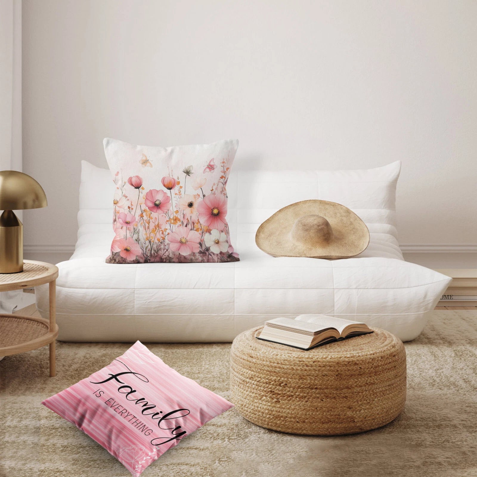 4pcs Yellow Butterfly Pink Floral Pillow Case Cushion Cover Sofa Home Decor