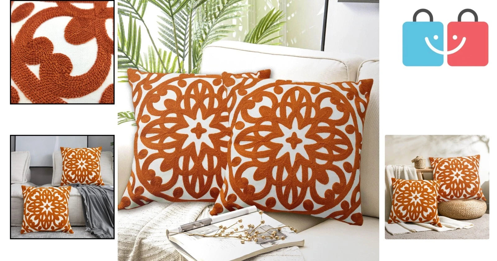 Stylish Mandala Embroidery Pillow Covers 18x18 - Set of 2 for Living Room