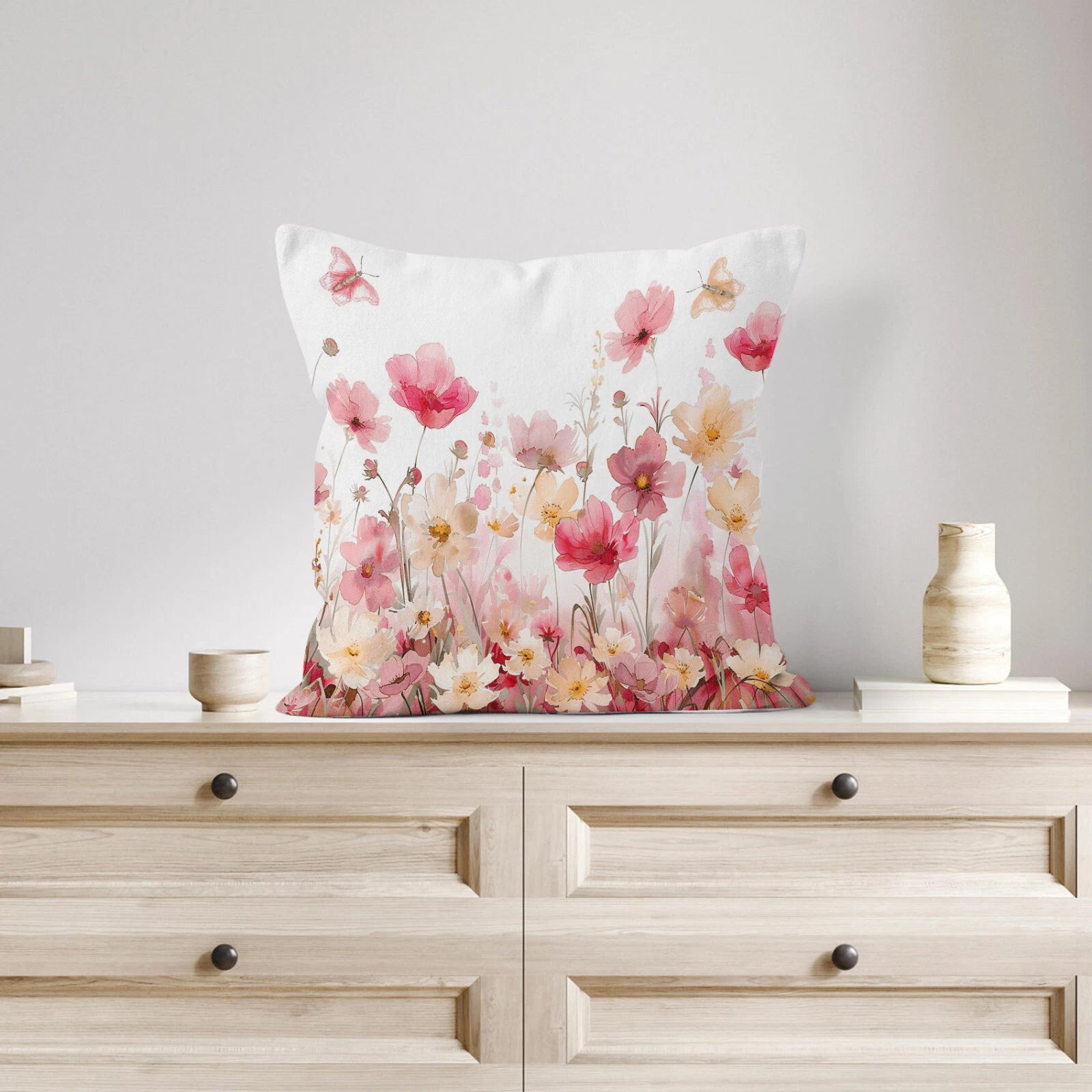 4pcs Yellow Butterfly Pink Floral Pillow Case Cushion Cover Sofa Home Decor