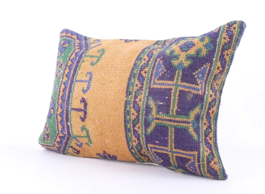 Anatolian Turkish Kilim Pillow, 16x24 Pillow Case, Decorative Pillow Cushion