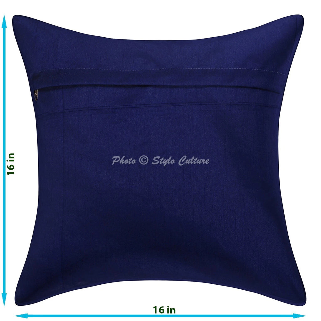 Boho Hippie Yoga Pillow Case Cushion Cover Blue Brocade Jacquard Meditation