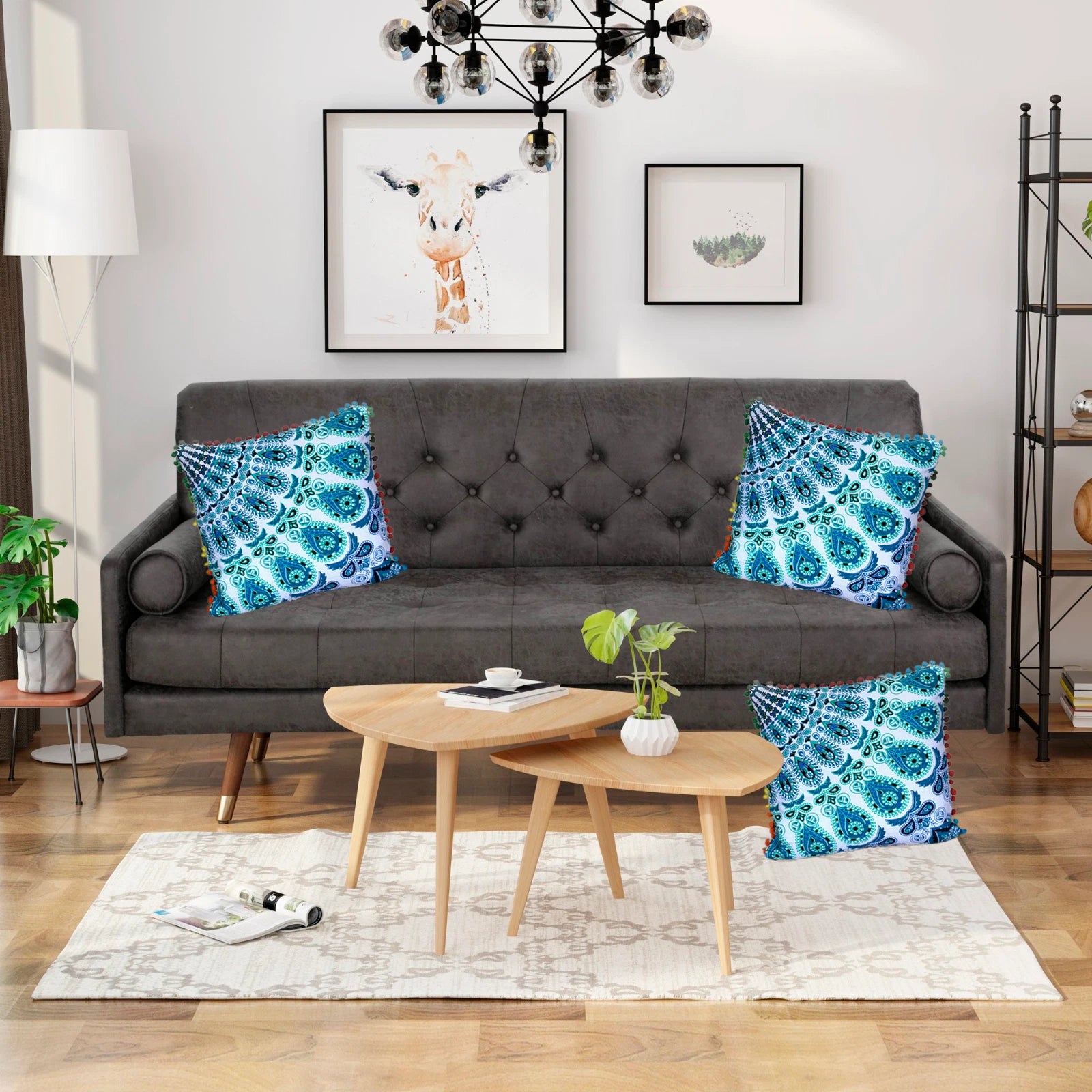 Peacock Mandala Cushion Covers pom pom Bohemian Cotton Sofa Bed Pillowcase 16"