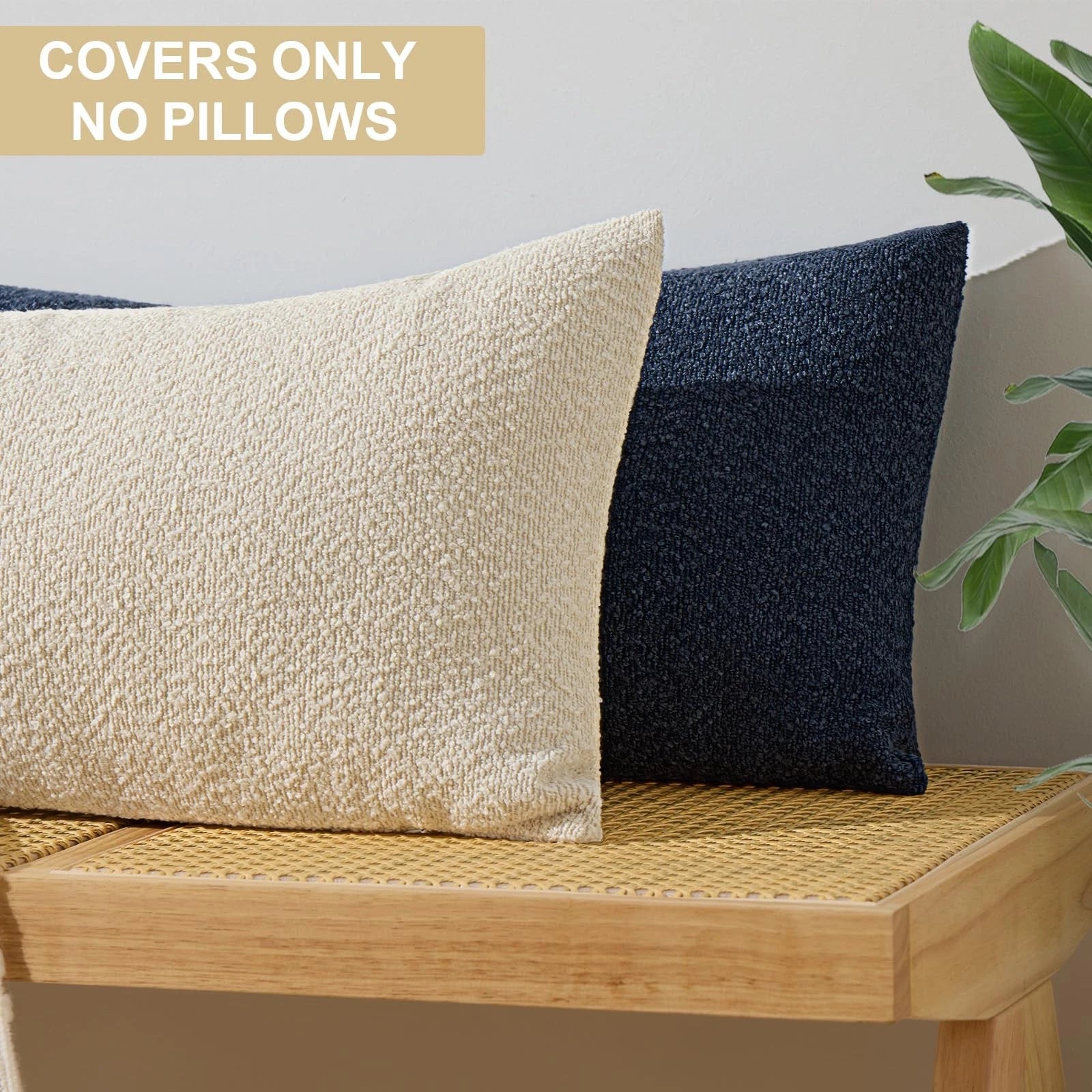 Boucle Decorative Lumbar Pillow Covers 14x36 Beige Textured Body Pillowcase N...