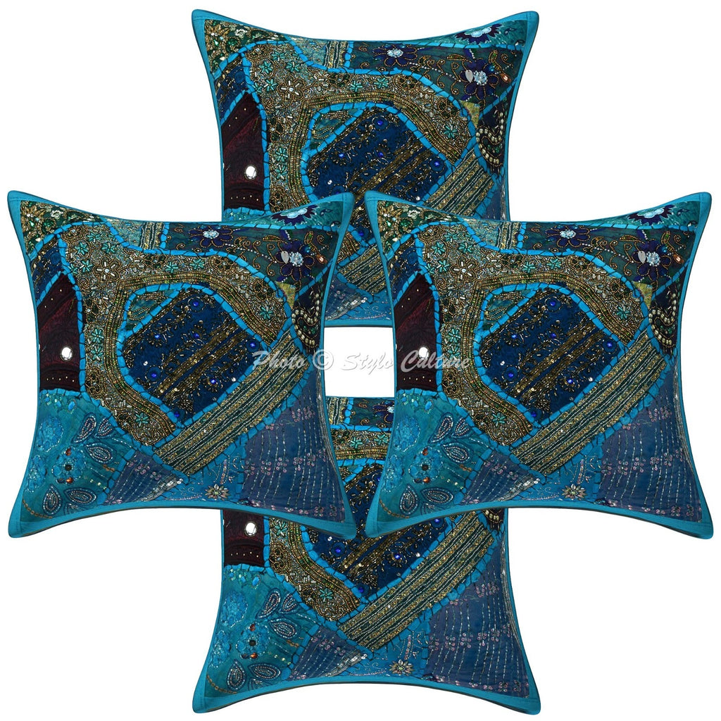 Pillow Cover Handcrafted Boho Beaded Decor Car Sofa Cushion Case 16 x 16 in