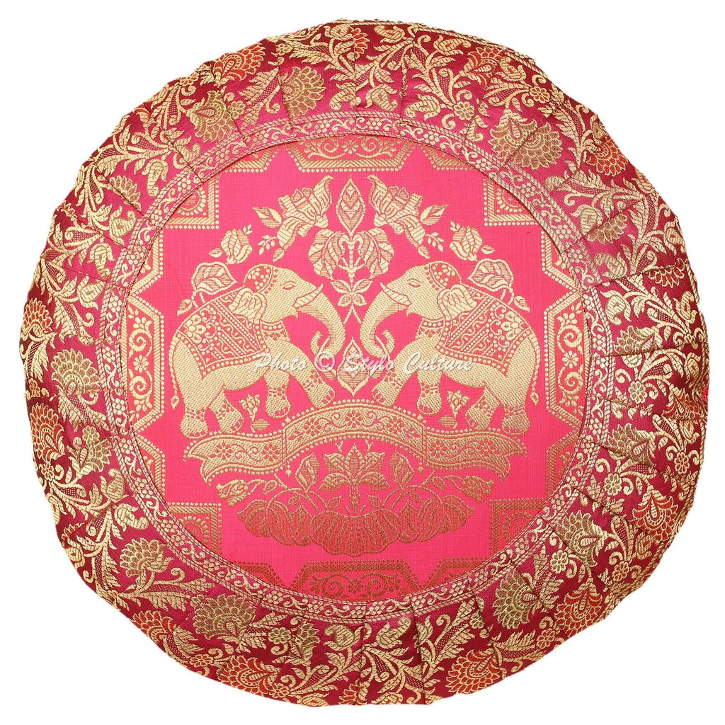 Cushion Cover Elephant Brocade Jacquard 17 x 17 in Hippie Sofa Car Pillow Case