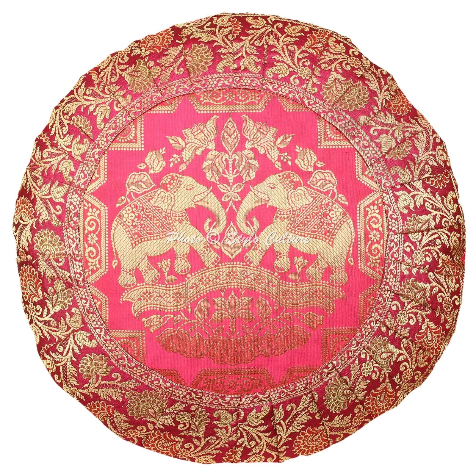 Cushion Cover Elephant Brocade Jacquard 17 x 17 in Hippie Sofa Car Pillow Case
