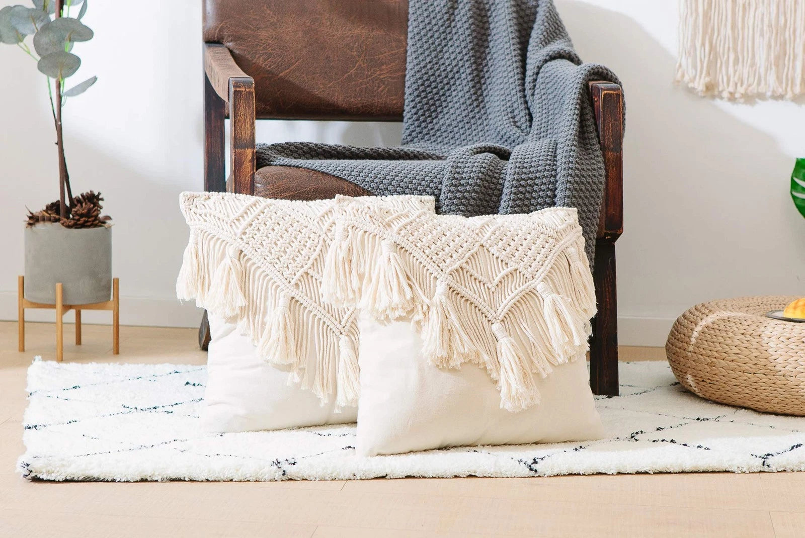 Cushion Covers Macrame Cushion Cover Woven Boho Cushion Cover for Bed Sofa Co...