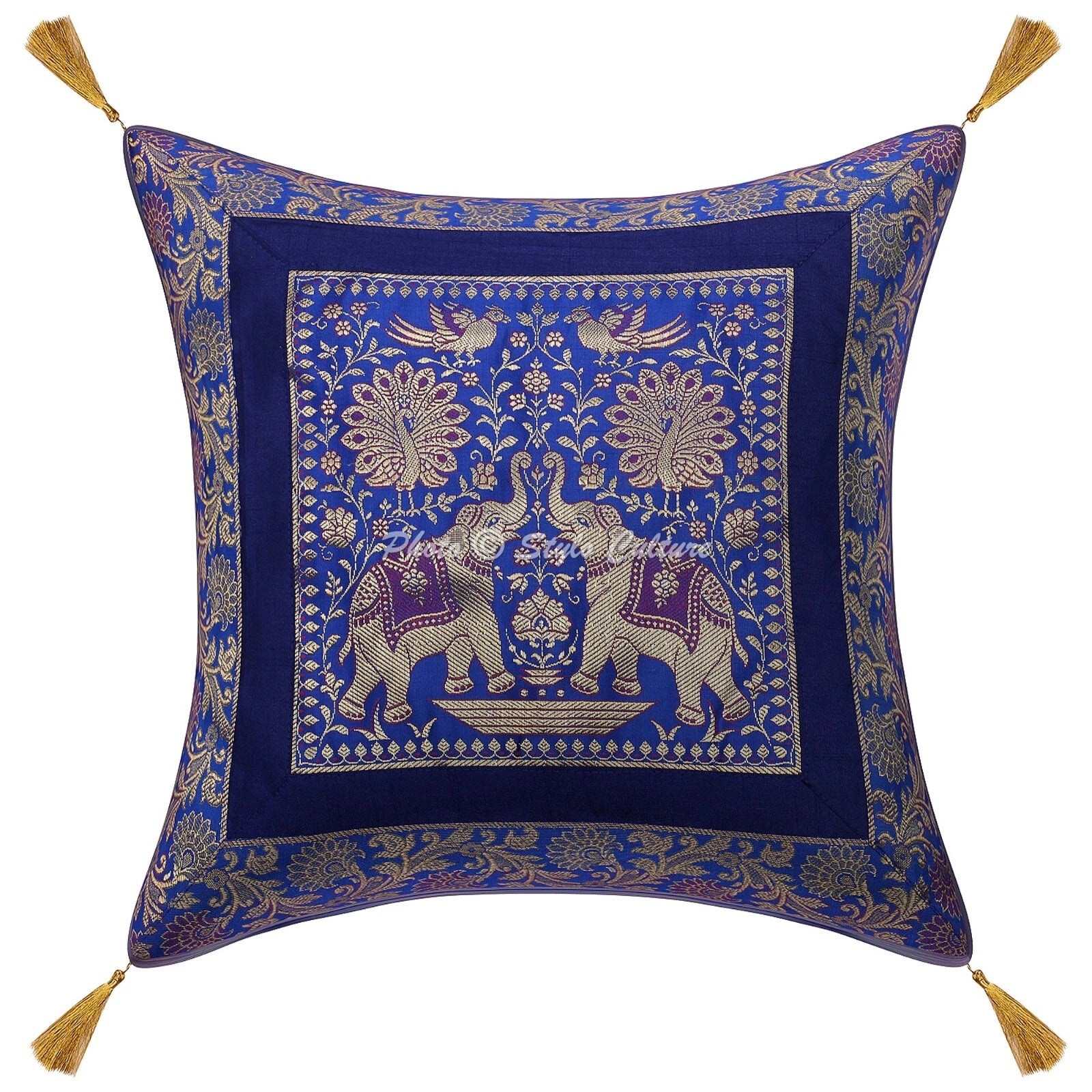 Pillow Cover Bohemian Brocade Jacquard Decor Car Sofa Cushion Case 18 x 18 in
