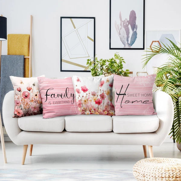 4pcs Yellow Butterfly Pink Floral Pillow Case Cushion Cover Sofa Home Decor