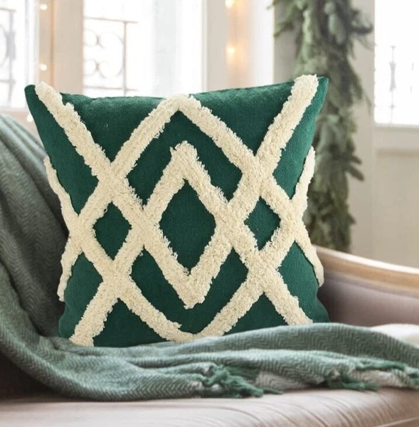 Cotton Cheer Tufted Cushion Cover For Sofa, Living Room Or Bed 18x18 inch, Green