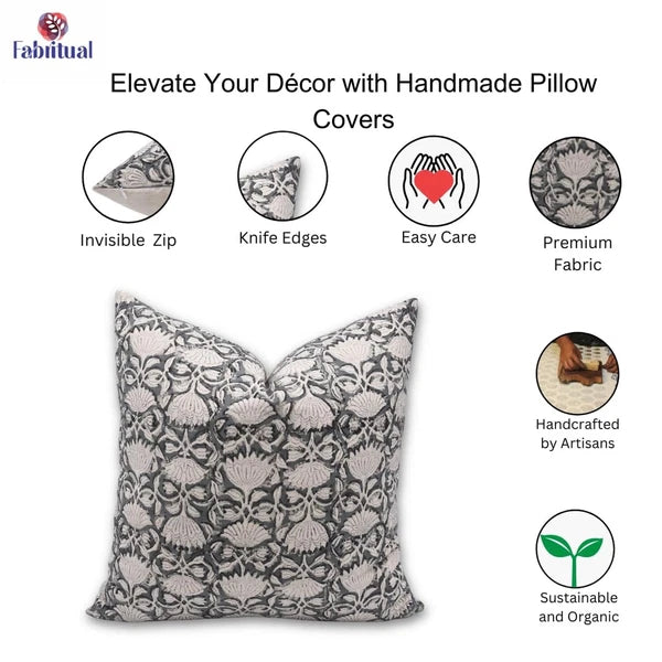 Block Print Duck Canvas Throw 22X22 Pillowcase Cushion Cover, Summer Season D...