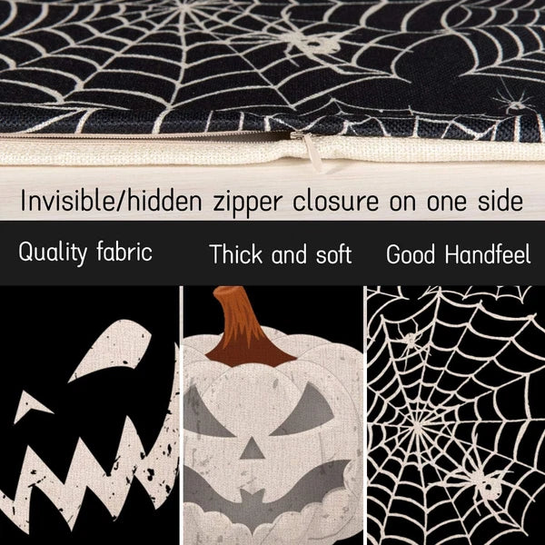 Happy Halloween Pillow Cover Pumpkin Spider Web Pillow Case Black Linen Throw Cu
