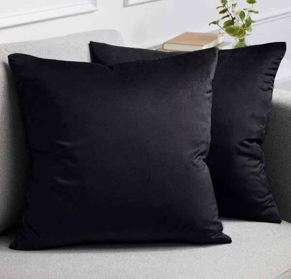 Set of 2 Throw Pillow Cases Sofa Solid Soft Velvet Square Cushion Covers Black