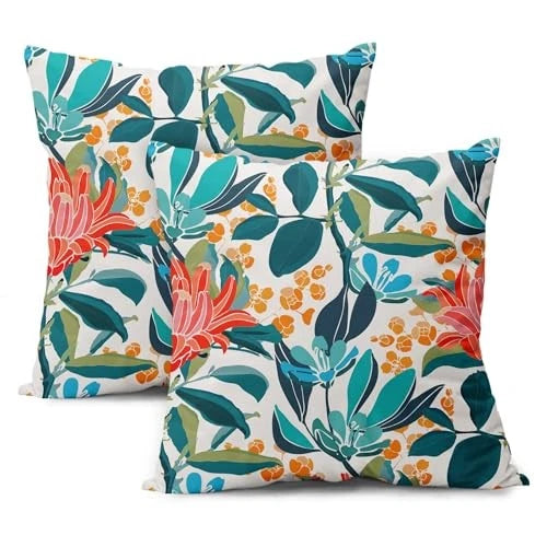 Teal Pillow Covers 18X18 Inch Turquoise 18" x 18" (Pack of 2) Coral Floral