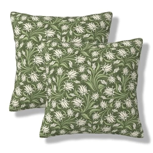 Sage Floral Throw Pillow Covers 18x18 Set of 2 18" x 18" (Pack of 2) Green