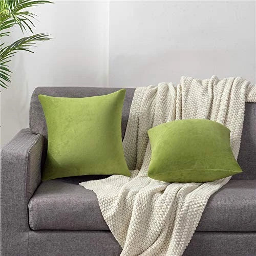Couch Pillow Cases 18x18: 2 Pack Cozy Soft Velvet 18 x 18-Inch Chartreuse