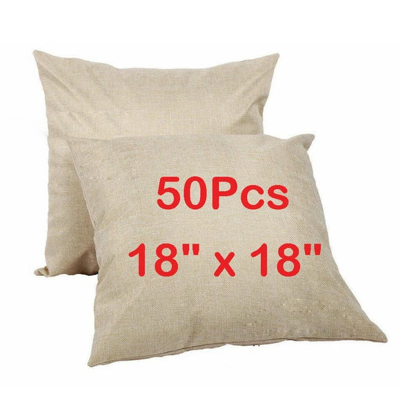 50Pcs 18" Upgraded Linen Blank Sublimation Pillow Case Sofa Waist Cushion Cover