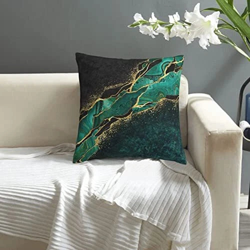 Abstract Black Pillow Covers, Decorative Teal and Golden Soft Green Marble