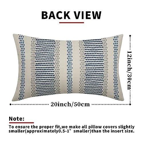 Blue Pillow Covers 12x20 Set of 2 12" x 20" (Pack of 2) Blue Grey Boho Striped