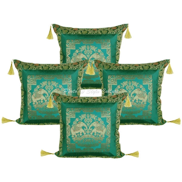 Cushion Cover Pillow Case Brocade Jacquard Elephant Traditional Throw Decor Yoga