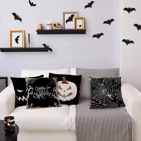 Happy Halloween Pillow Cover Pumpkin Spider Web Pillow Case Black Linen Throw Cu