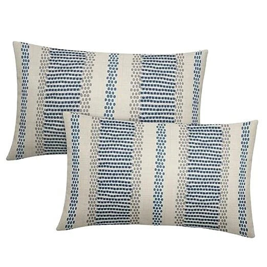Blue Pillow Covers 12x20 Set of 2 12" x 20" (Pack of 2) Blue Grey Boho Striped