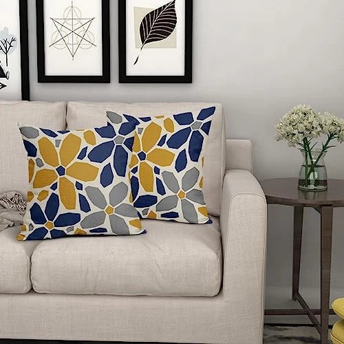 Grey Gray Pillow Covers 18x18 Set of 2 18" x 18" (Pack of 2) Navy Blue Yellow